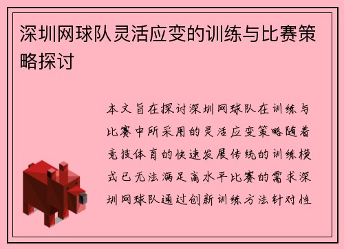 深圳网球队灵活应变的训练与比赛策略探讨